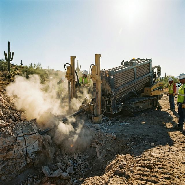 Horizontal directional drill rig operating on Arizona construction site