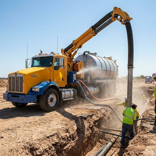 Industrial hydro-vacuum daylighting truck on Arizona construction site