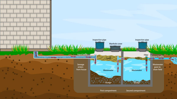 Diagram showing how a septic system works