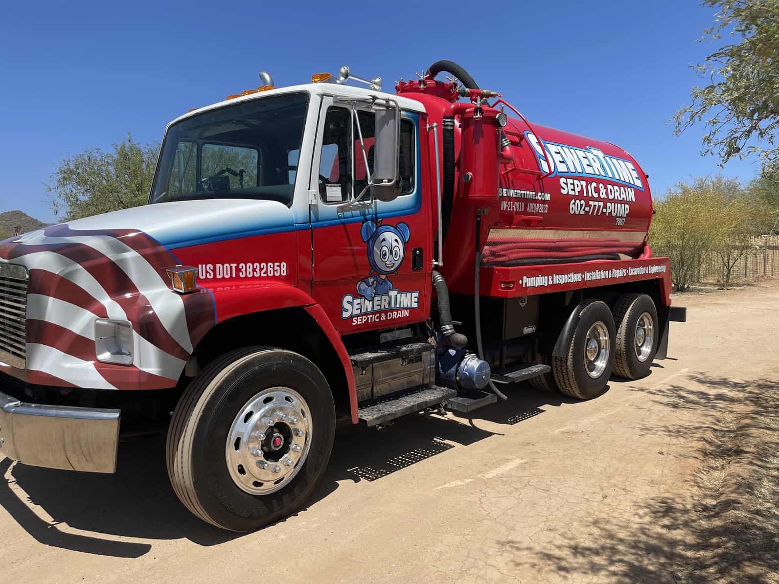 SewerTime branded septic service truck