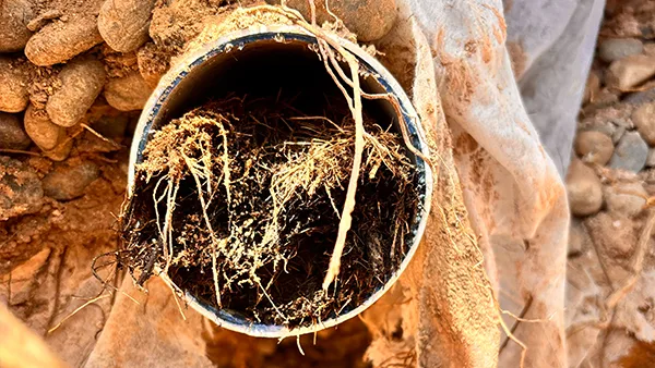 Septic drainfield line with root invaison 